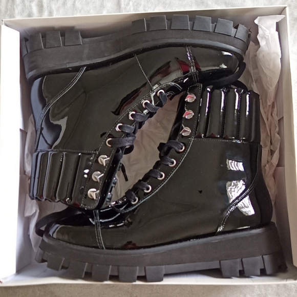 SCHUTZ Black Patent Combat Boots - Picture 4 of 10